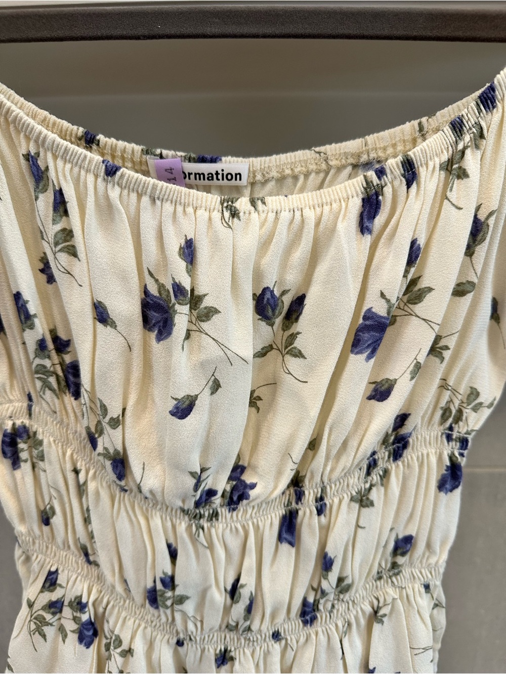 Reformation Cream Top with Blue Floral Print - Picture 2 of 4